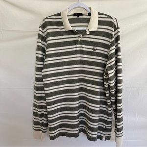 Ted Baker Long Sleeve Polo Collared 2 Button Sweater Gray Striped Size Large US